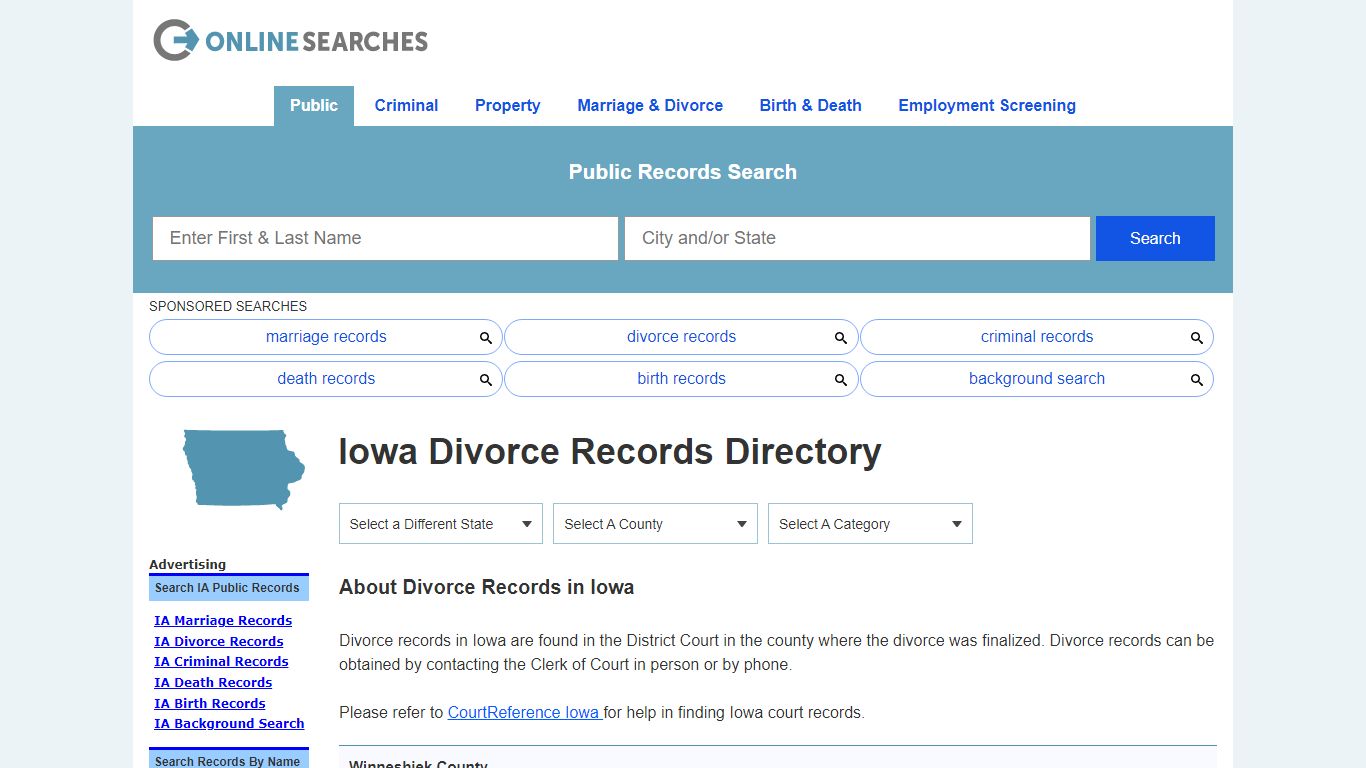 Iowa Divorce Records Search Directory - OnlineSearches.com